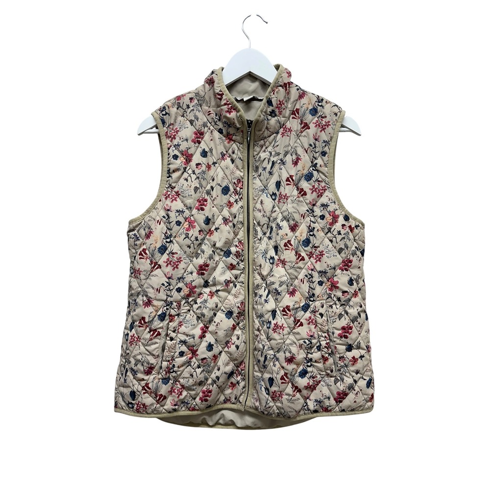 Coldwater Creek Floral Quilted Vest Women's M Cottagecore Boho Botanical Fall
